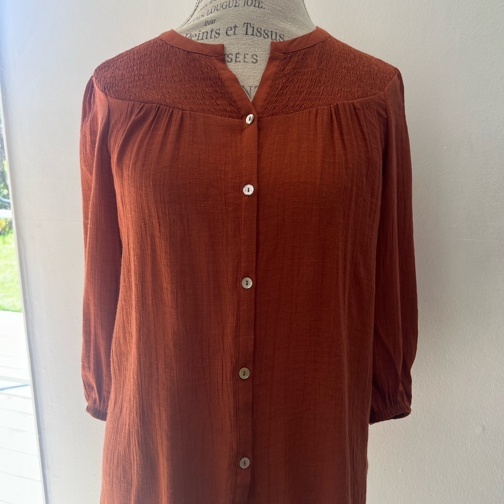 Nannette Lepore Orange Red Mandarin Collar Buttoned Blouse